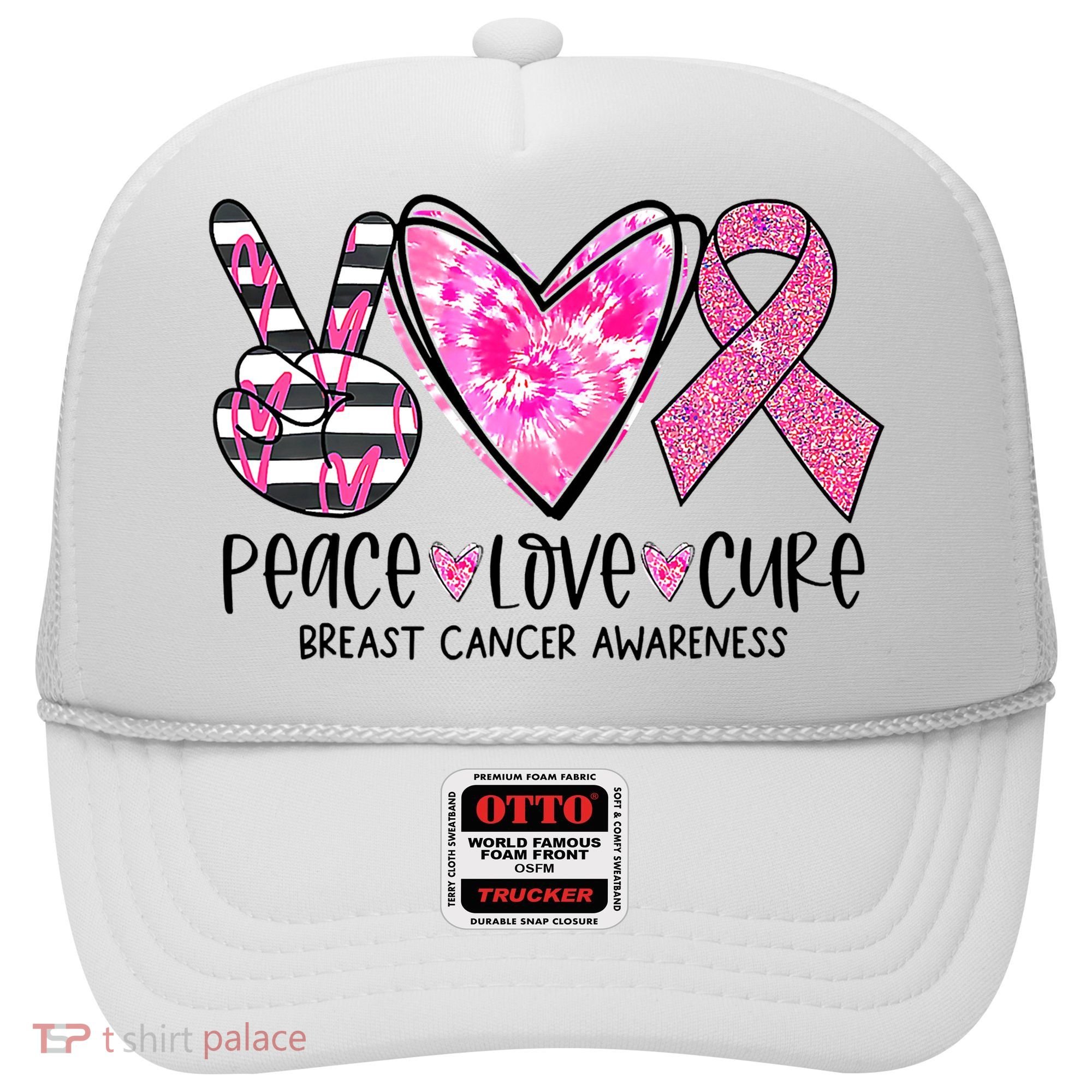 Peace Love Cure Breast Cancer Awareness Pink Ribbon Tie Dye Hat