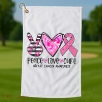 Peace Love Cure Breast Cancer Awareness Pink Ribbon Tie Dye Golf Towel thumb 1