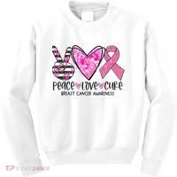 Peace Love Cure Breast Cancer Awareness Pink Ribbon Tie Dye Kids Sweatshirt thumb 0