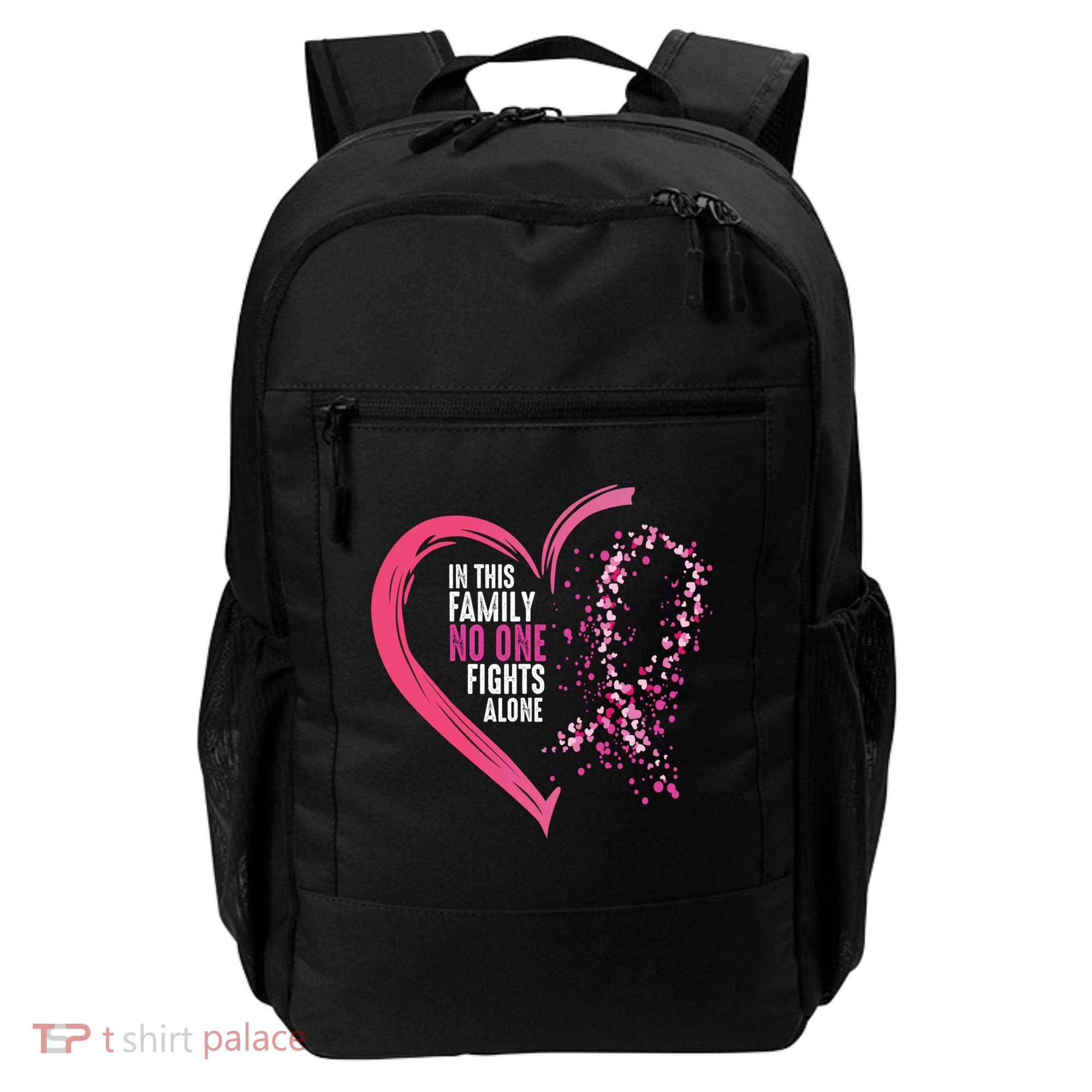 Peace Love Cure Hearted Pink Ribbon Breast Cancer Awareness Cool Gift Backpack