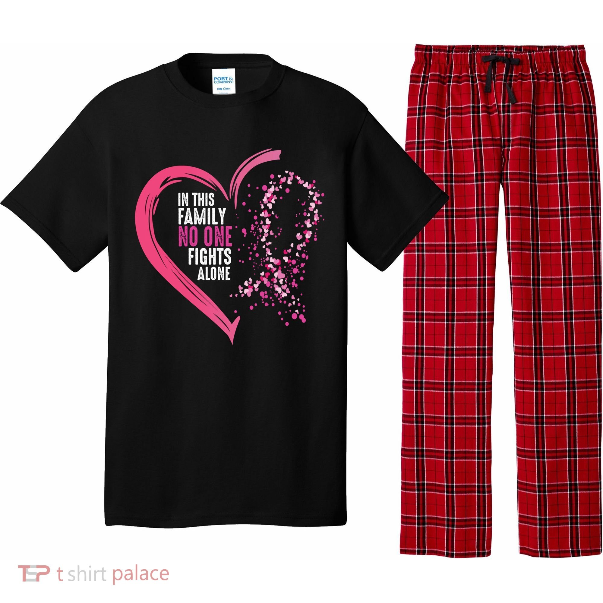 Peace Love Cure Hearted Pink Ribbon Breast Cancer Awareness Cool Gift Pajama Set