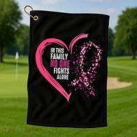 Peace Love Cure Hearted Pink Ribbon Breast Cancer Awareness Cool Gift Golf Towel thumb 1