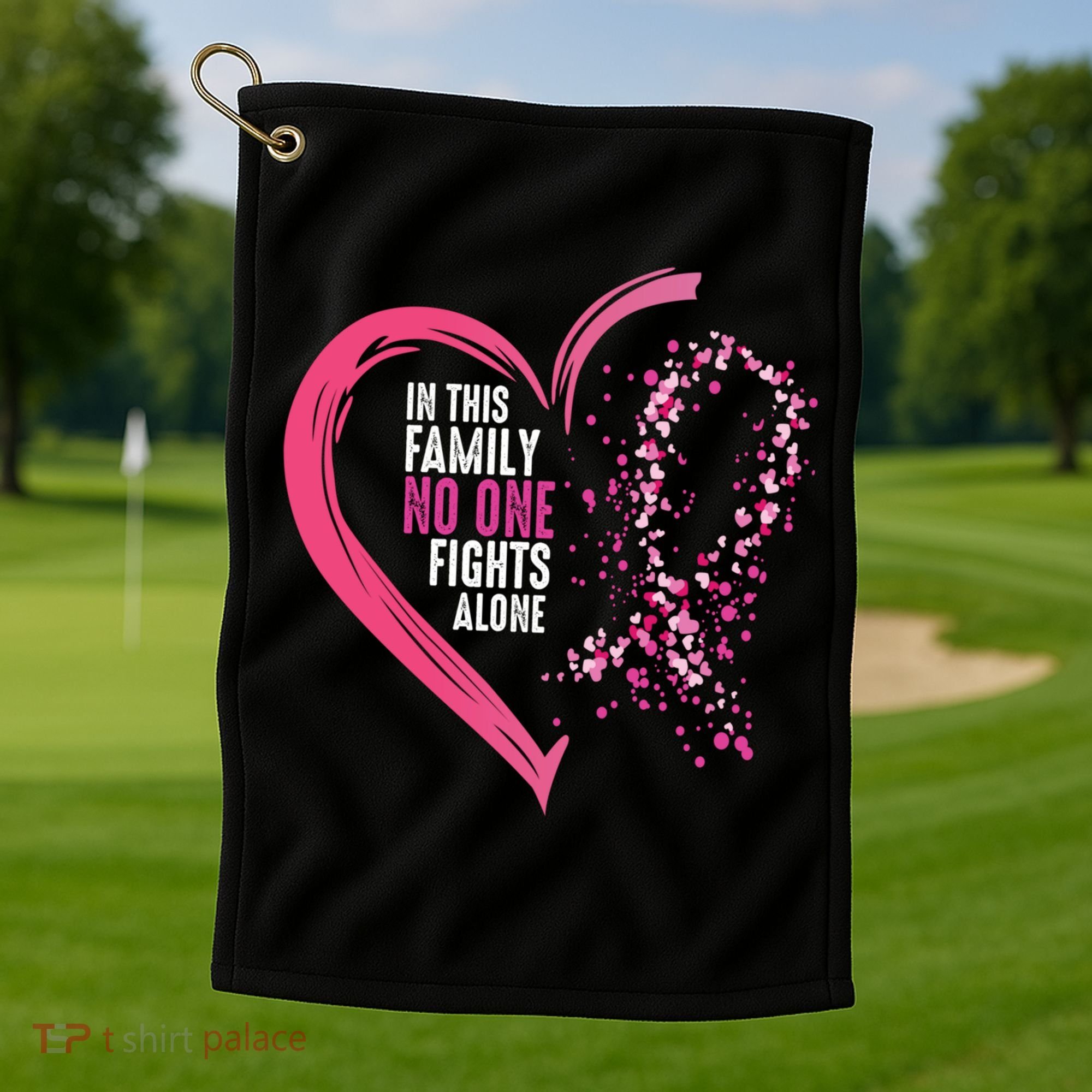 Peace Love Cure Hearted Pink Ribbon Breast Cancer Awareness Cool Gift Golf Towel