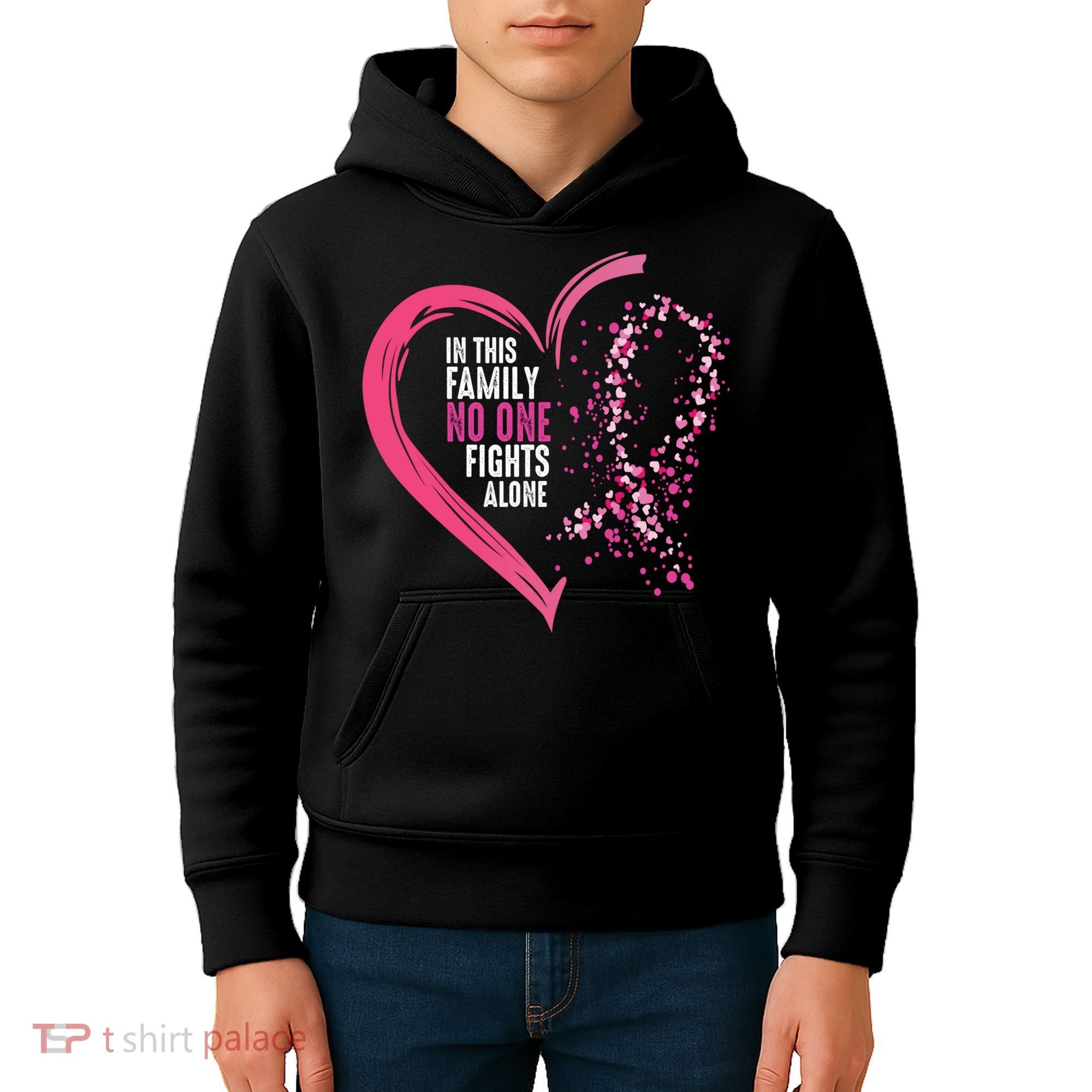 Peace Love Cure Hearted Pink Ribbon Breast Cancer Awareness Cool Gift Kids Hoodie