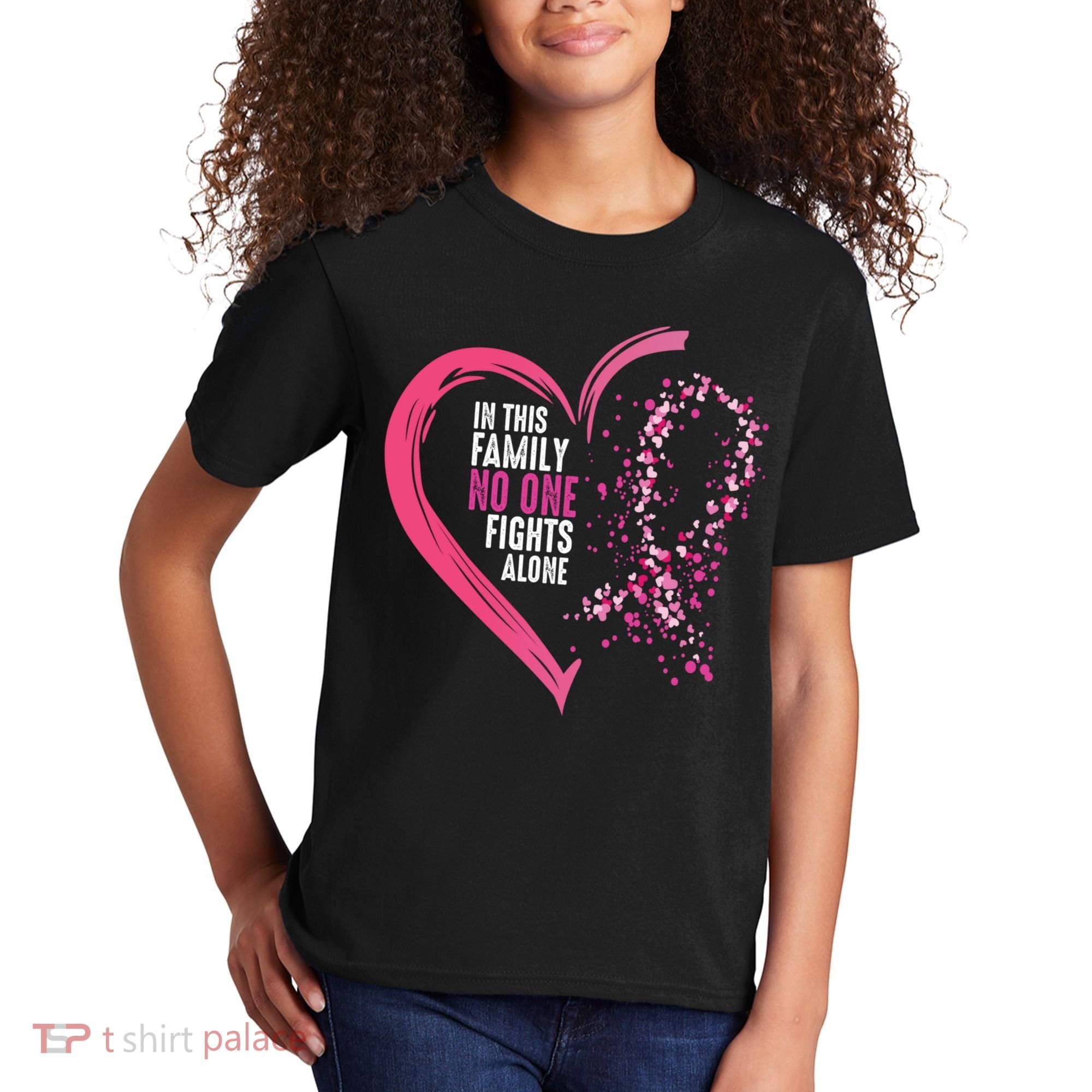 Peace Love Cure Hearted Pink Ribbon Breast Cancer Awareness Cool Gift Kids T-Shirt