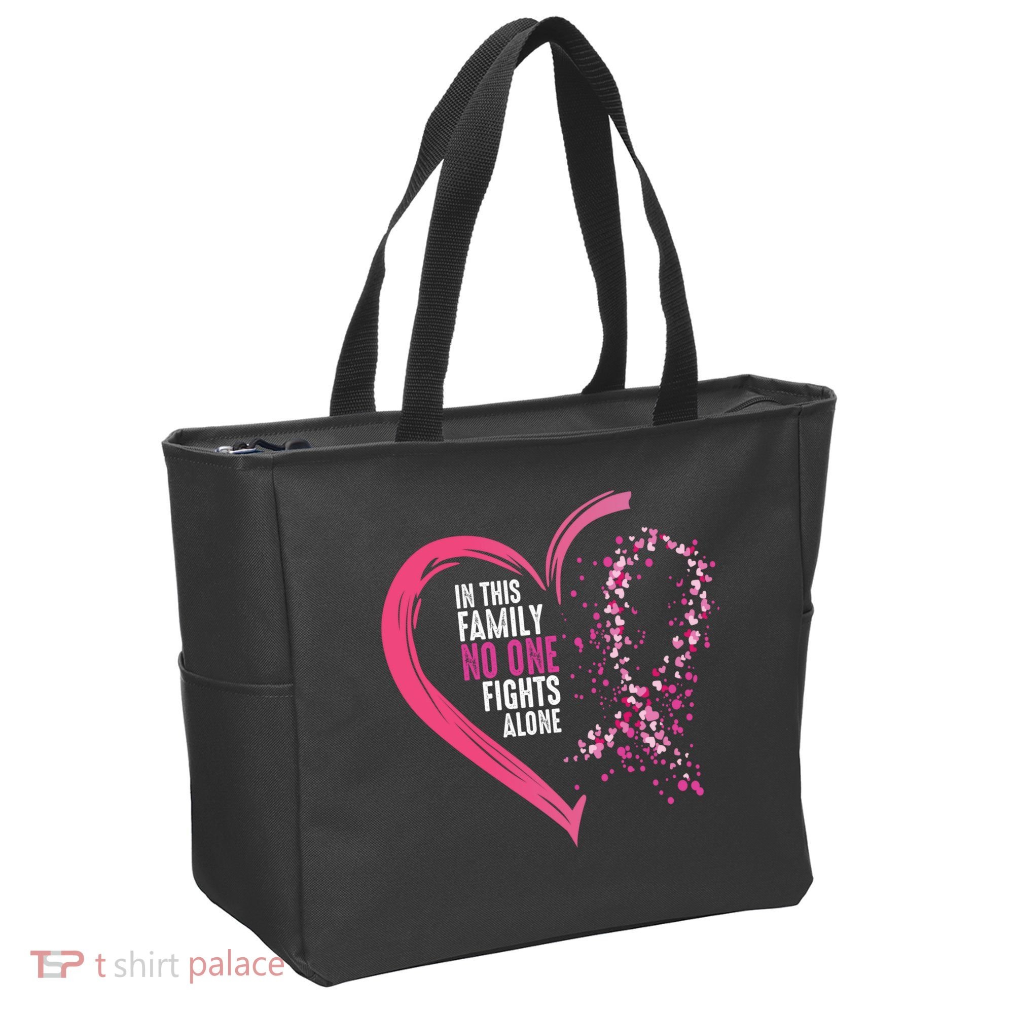 Peace Love Cure Hearted Pink Ribbon Breast Cancer Awareness Cool Gift Tote Bag
