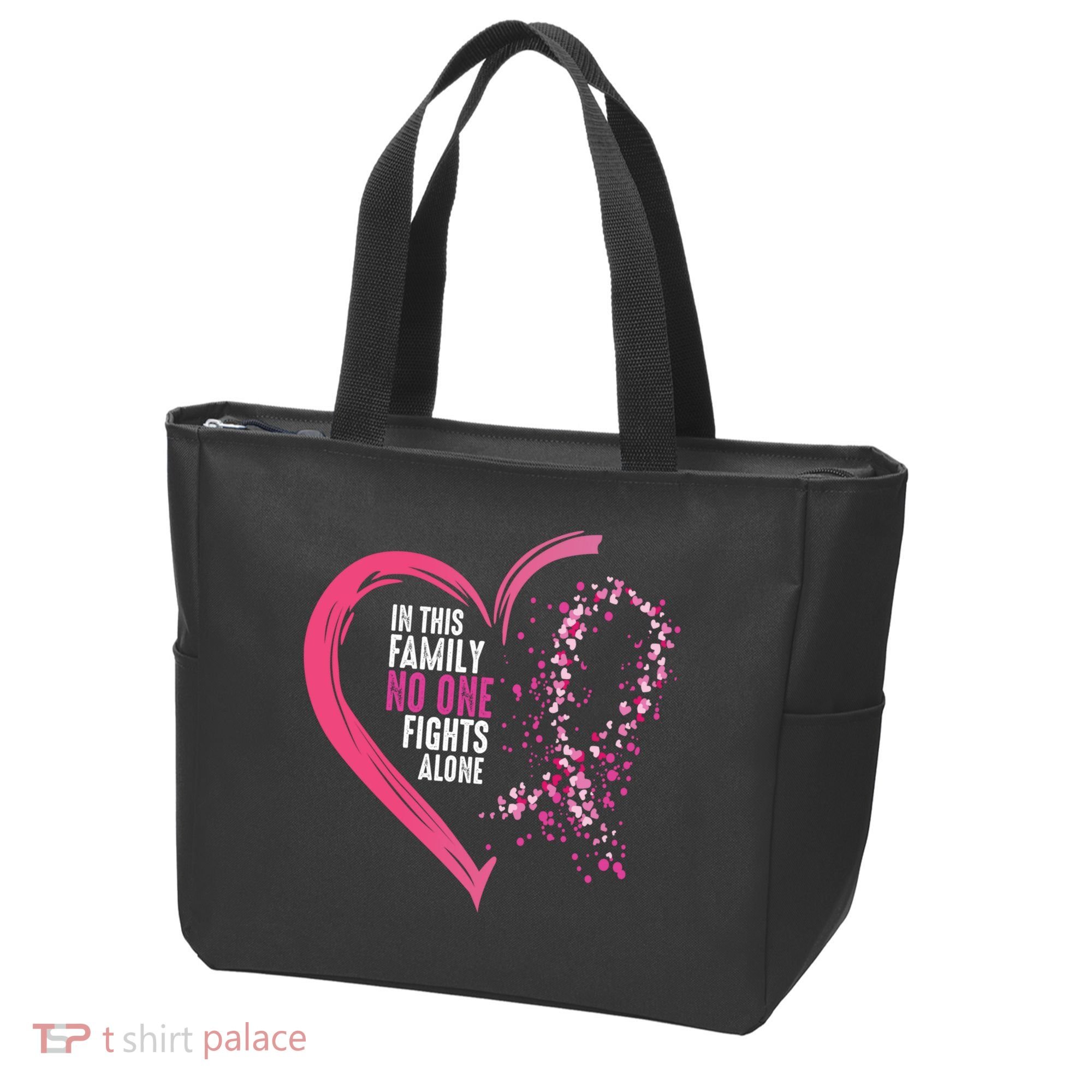 Peace Love Cure Hearted Pink Ribbon Breast Cancer Awareness Cool Gift Tote Bag