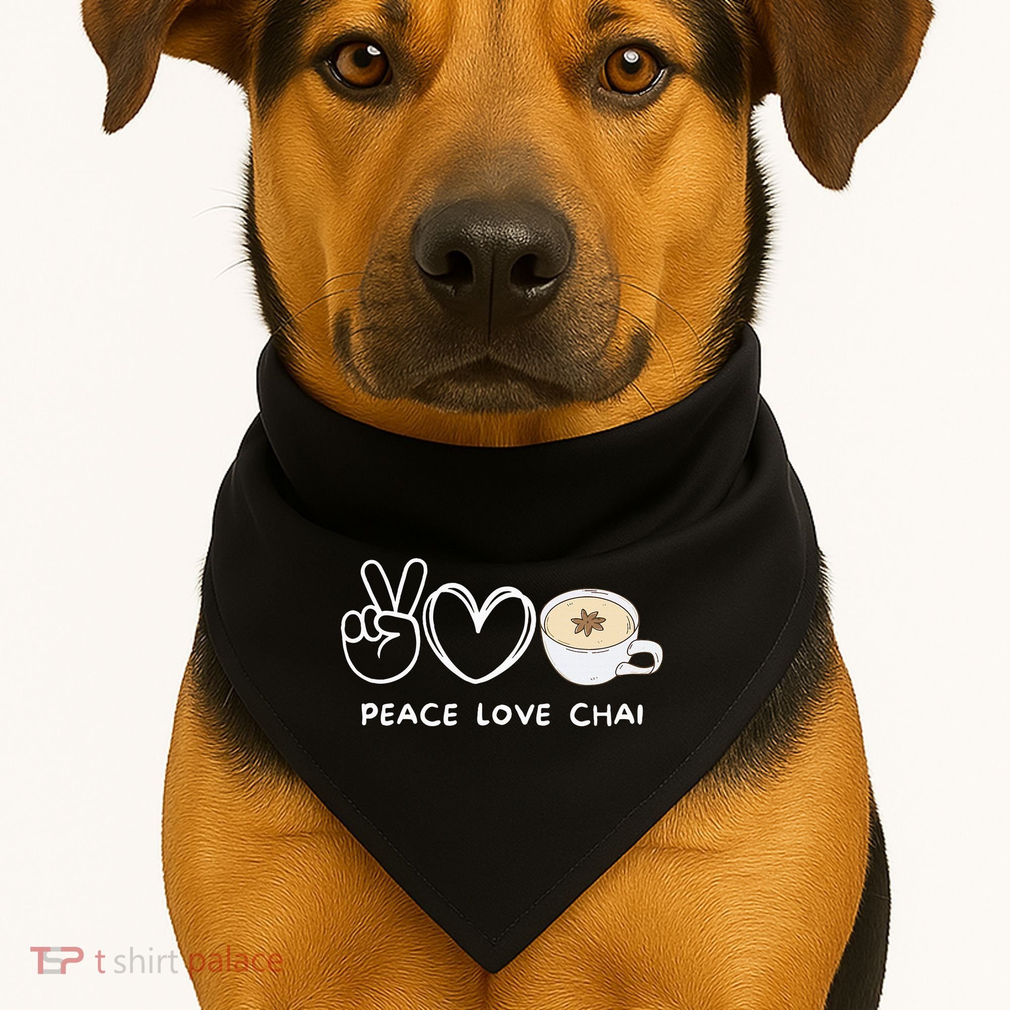 Peace Love Chai Tea Retro Chai Tea Lover USA-Made Doggie Bandana