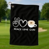 Peace Love Chai Tea Retro Chai Tea Lover Golf Towel thumb 1
