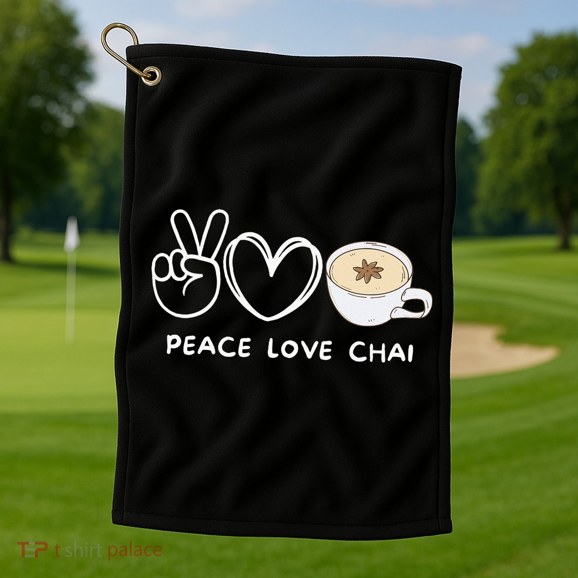 Peace Love Chai Tea Retro Chai Tea Lover Golf Towel