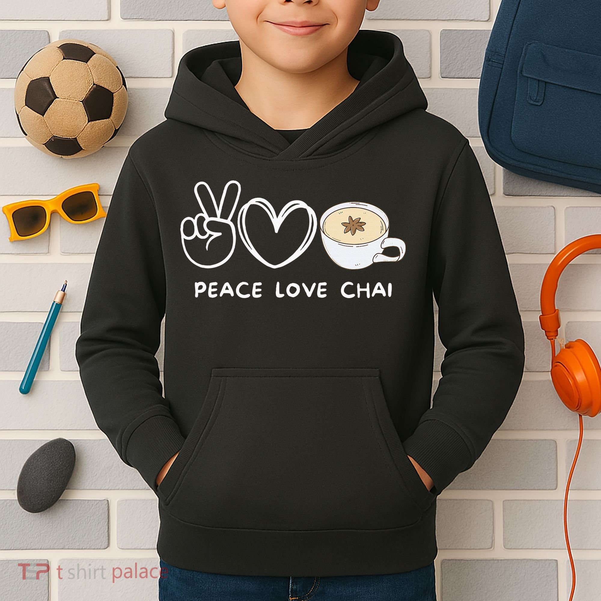 Peace Love Chai Tea Retro Chai Tea Lover Kids Hoodie