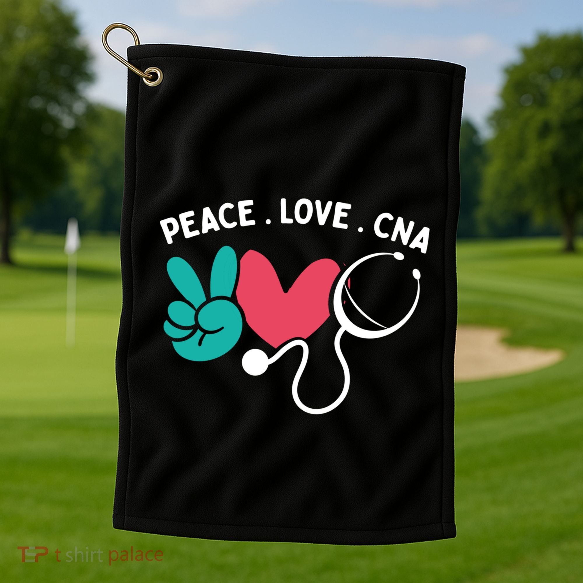Peace Love Cna Certified Nursing Assistant Cute Nurse Gift Golf Towel