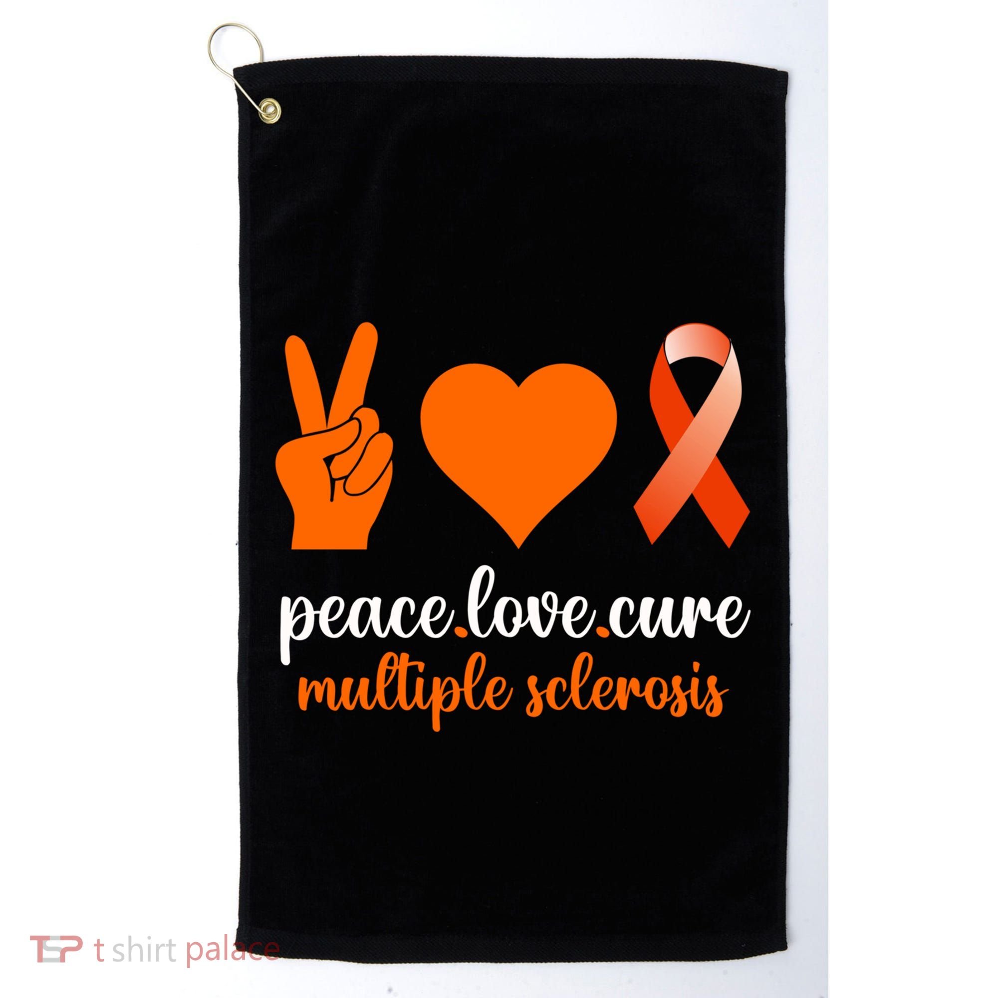 Peace Love Cure Multiple Sclerosis Awareness Family Warrior Meaningful Gift Golf Towel