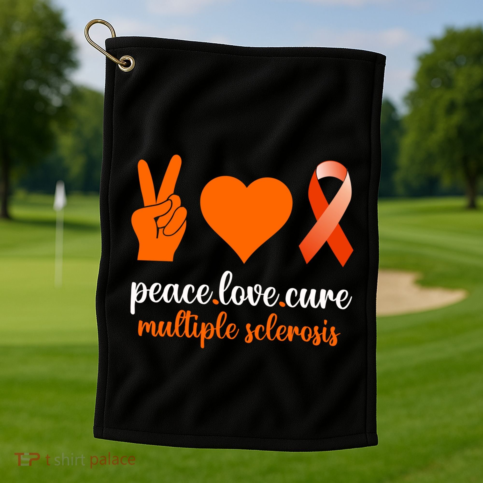 Peace Love Cure Multiple Sclerosis Awareness Family Warrior Meaningful Gift Golf Towel