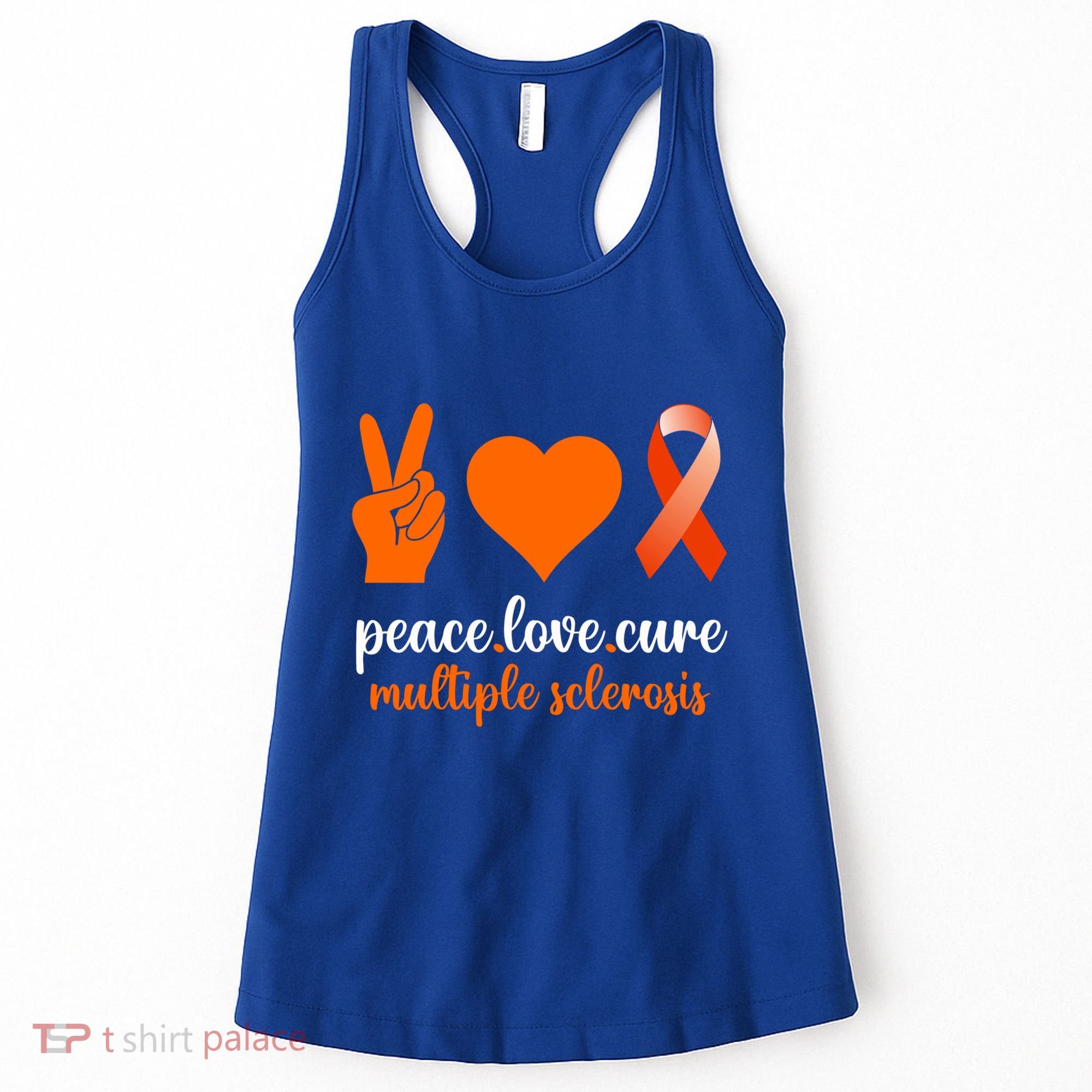 Peace Love Cure Multiple Sclerosis Awareness Family Warrior Meaningful Gift Women's Tank Top