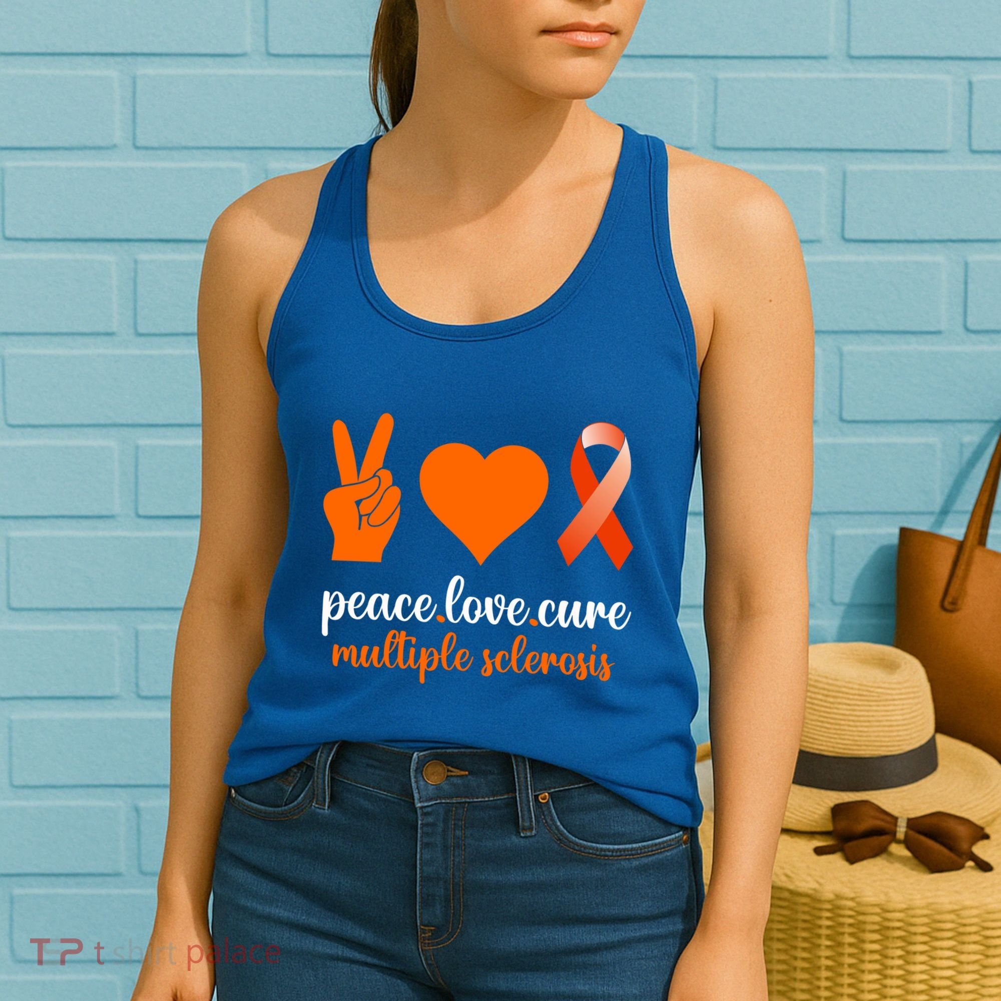 Peace Love Cure Multiple Sclerosis Awareness Family Warrior Meaningful Gift Women's Tank Top
