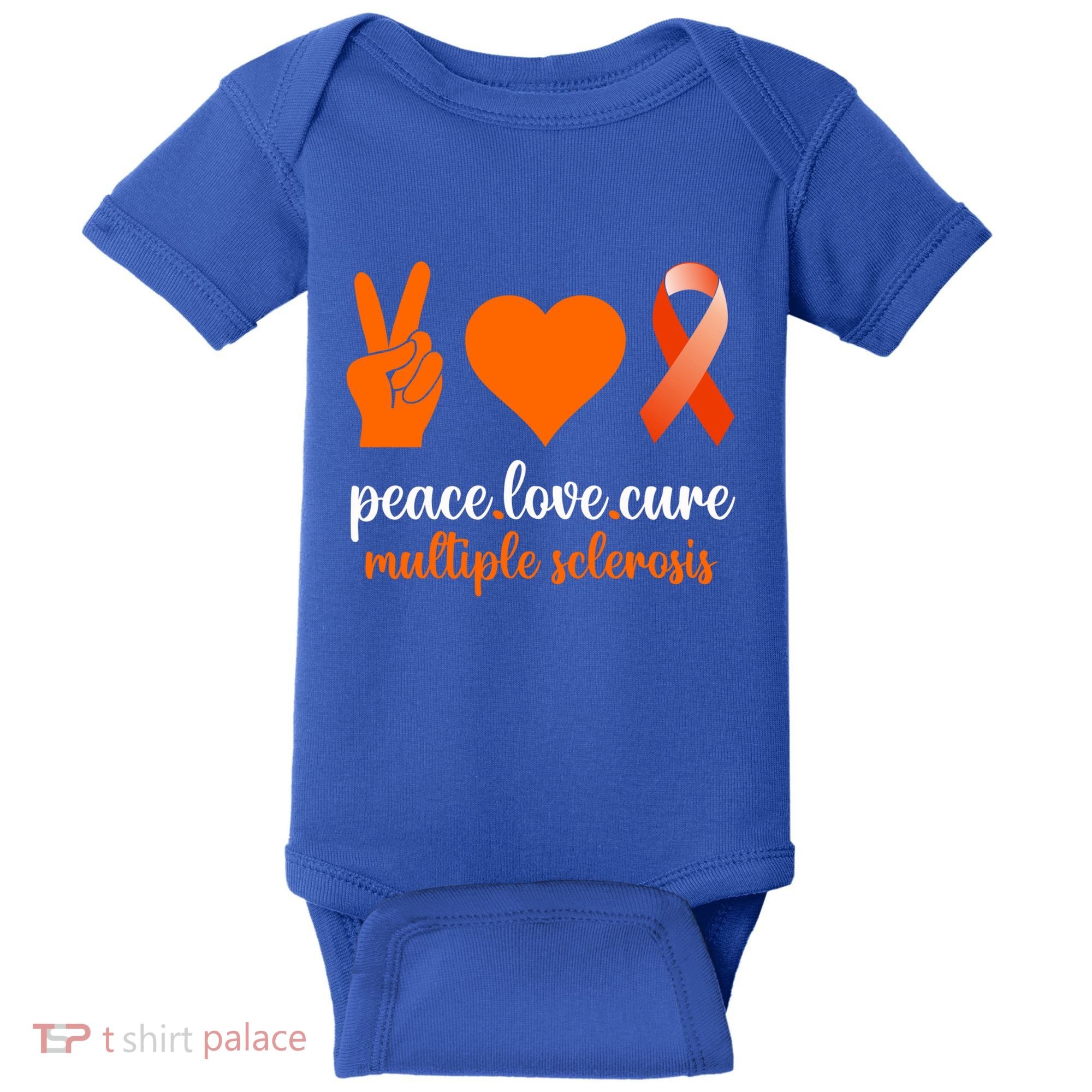 Peace Love Cure Multiple Sclerosis Awareness Family Warrior Meaningful Gift Baby Bodysuit
