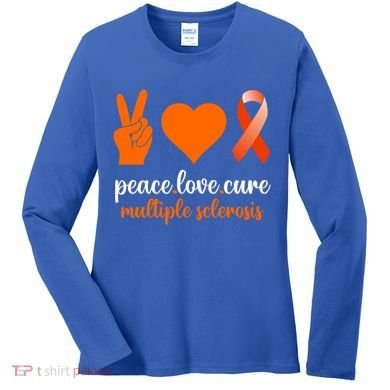 Peace Love Cure Multiple Sclerosis Awareness Family Warrior Meaningful Gift Women's Long Sleeve Shirt