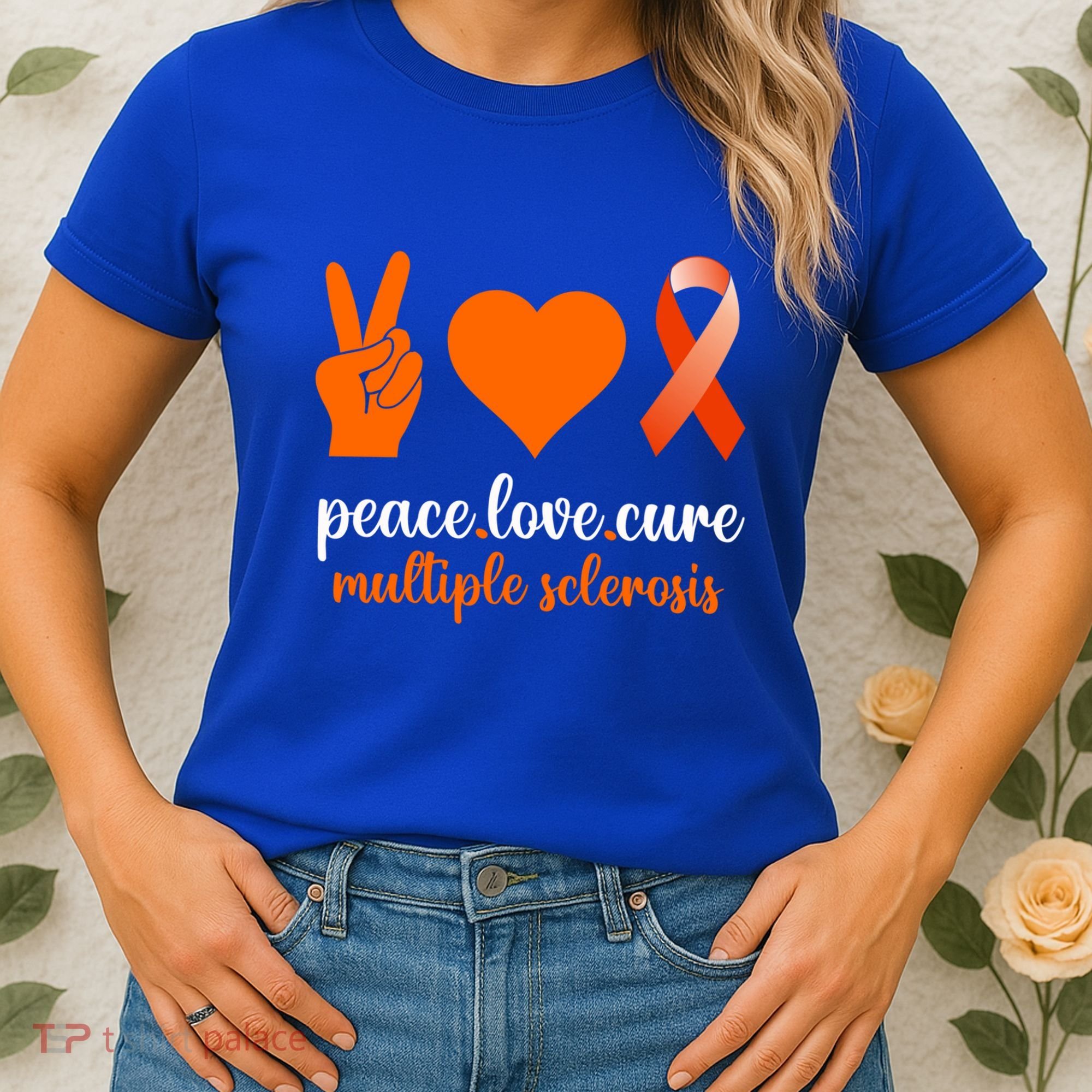 Peace Love Cure Multiple Sclerosis Awareness Family Warrior Meaningful Gift Women's T-Shirt