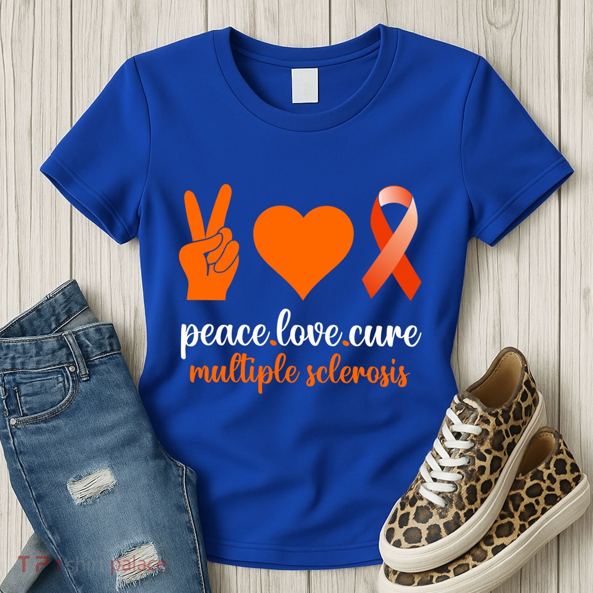 Peace Love Cure Multiple Sclerosis Awareness Family Warrior Meaningful Gift Women's T-Shirt