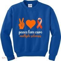Peace Love Cure Multiple Sclerosis Awareness Family Warrior Meaningful Gift Kids Sweatshirt thumb 0