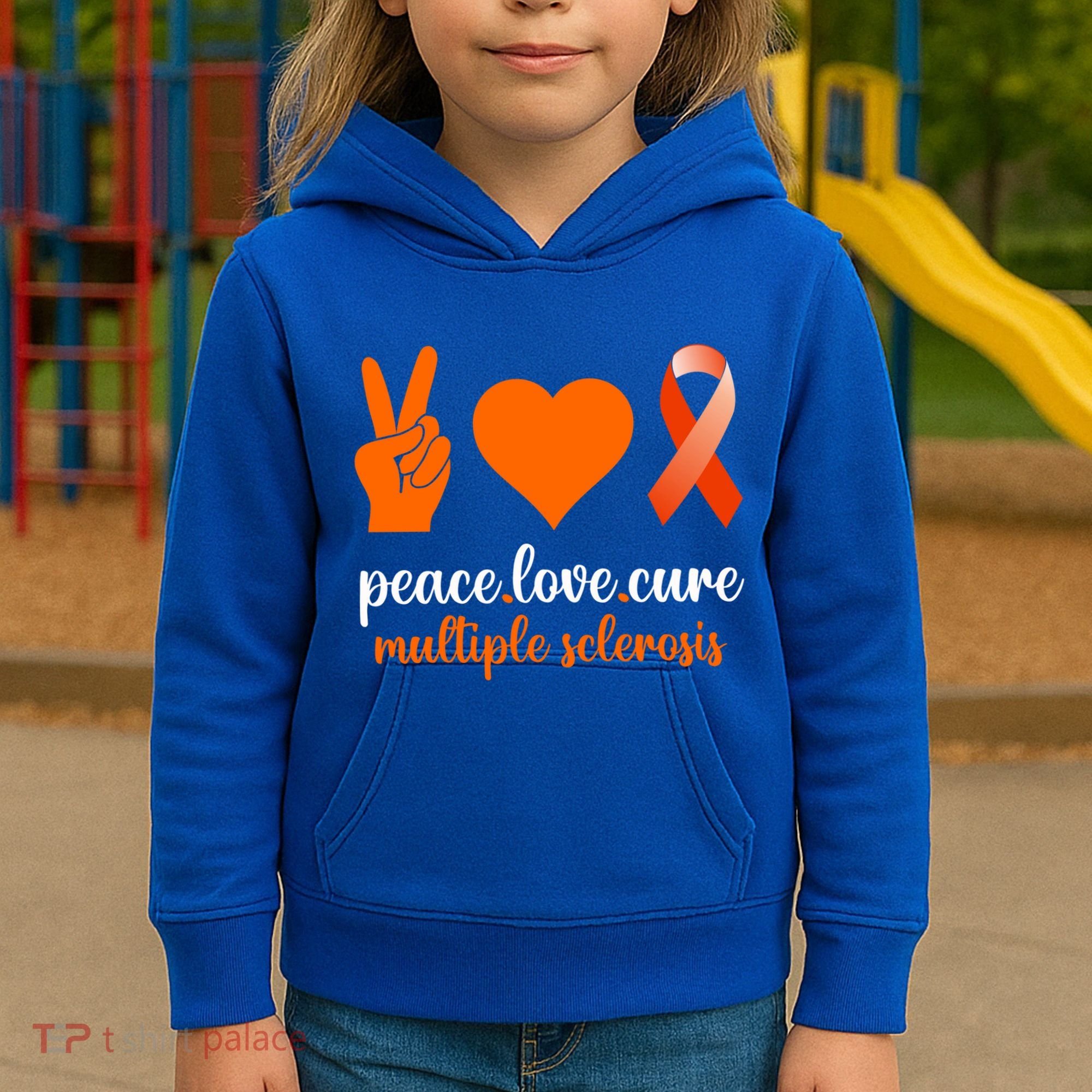 Peace Love Cure Multiple Sclerosis Awareness Family Warrior Meaningful Gift Kids Hoodie