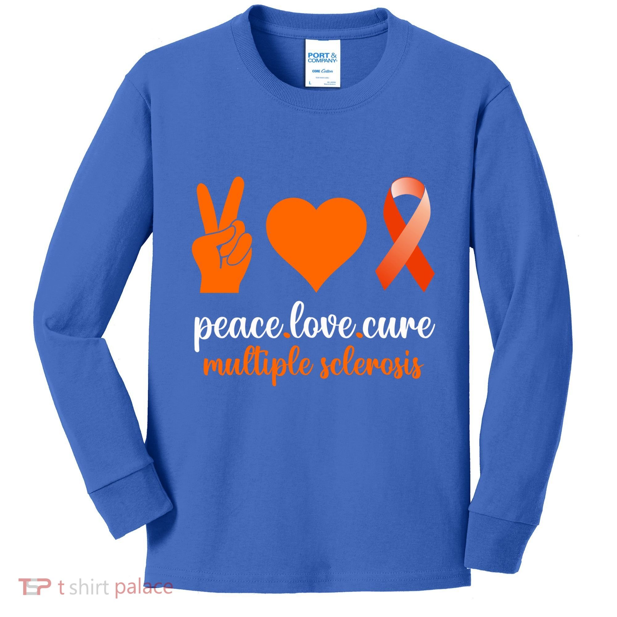 Peace Love Cure Multiple Sclerosis Awareness Family Warrior Meaningful Gift Kids Long Sleeve Shirt