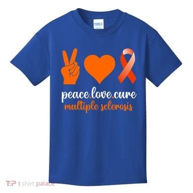Peace Love Cure Multiple Sclerosis Awareness Family Warrior Meaningful Gift Kids T-Shirt