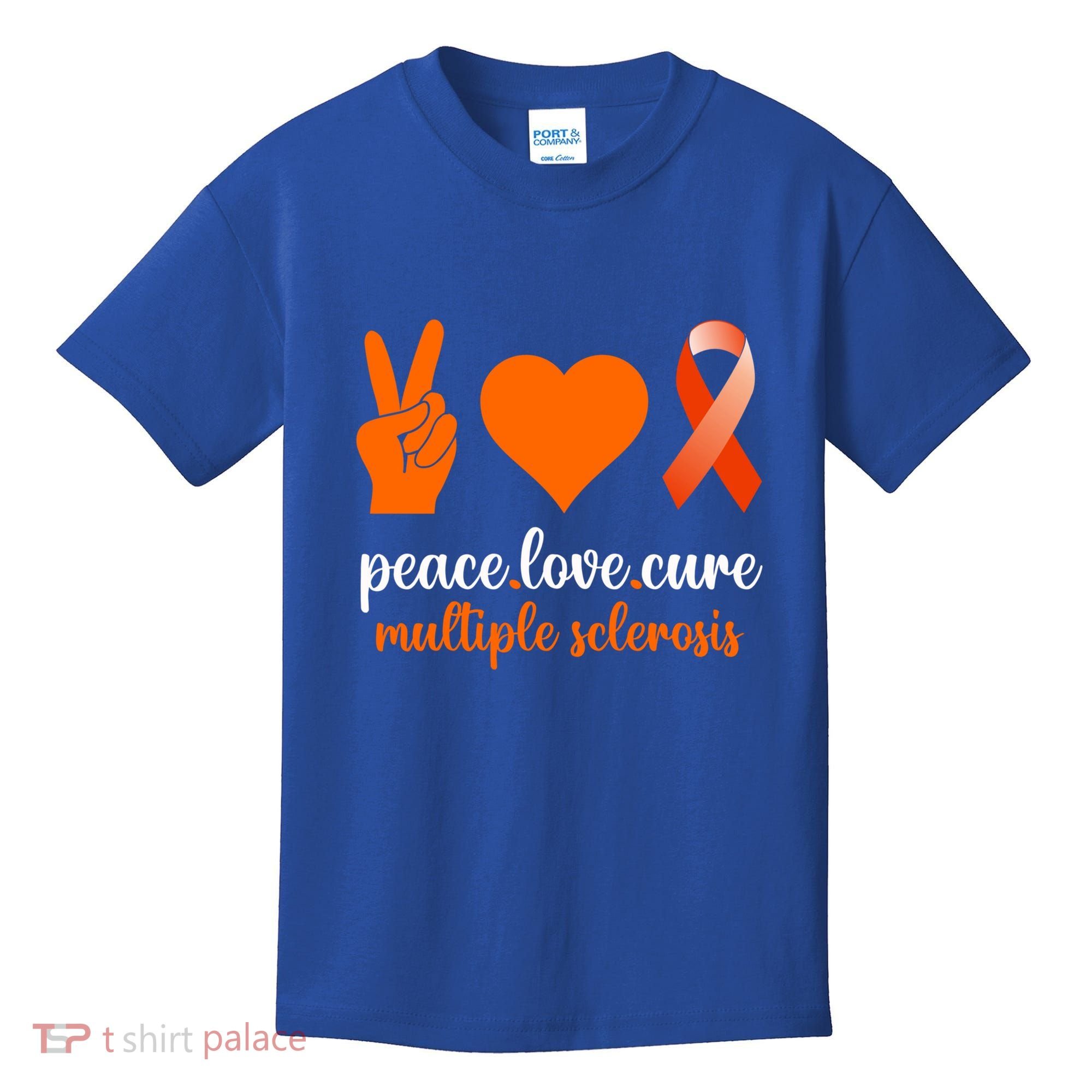 Peace Love Cure Multiple Sclerosis Awareness Family Warrior Meaningful Gift Kids T-Shirt