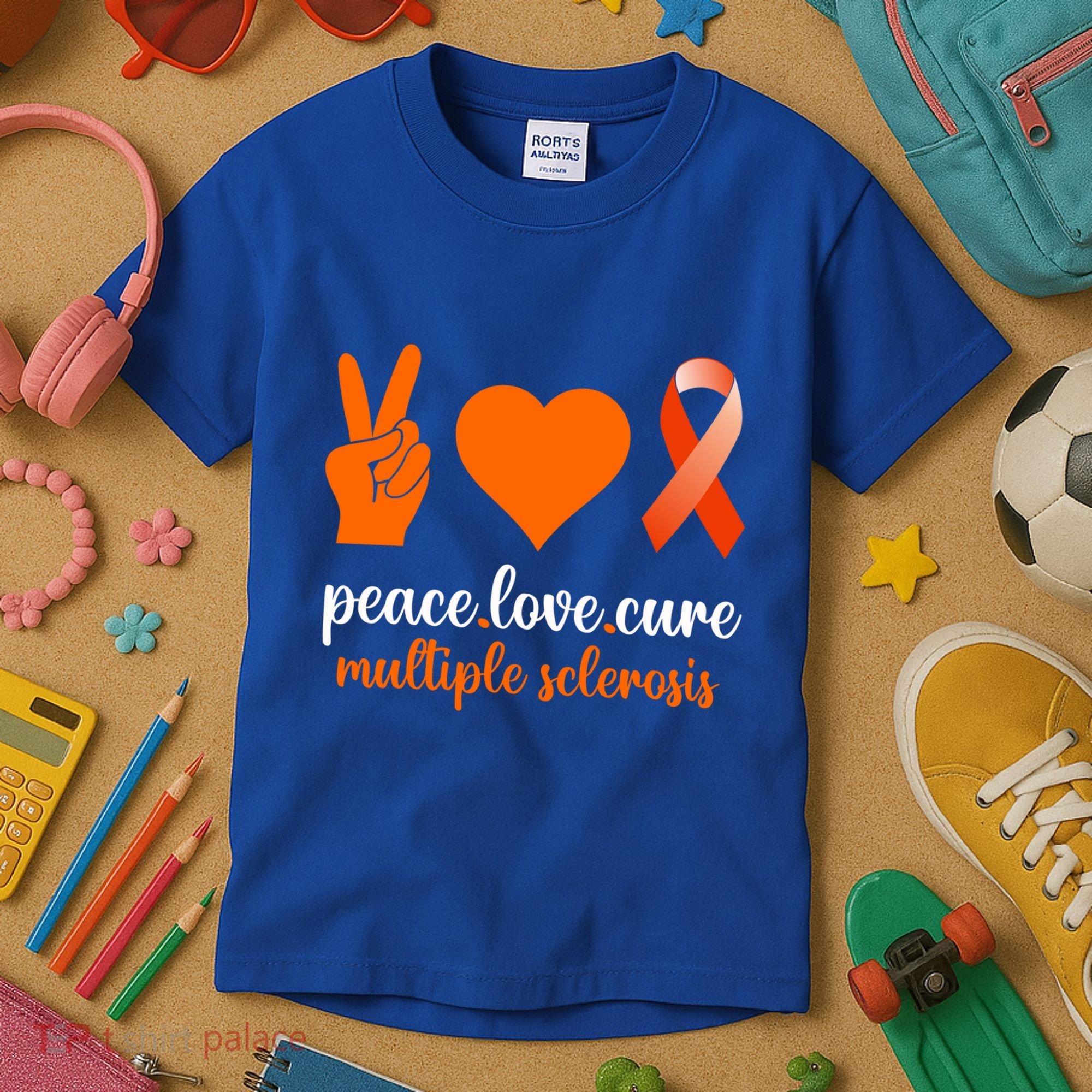 Peace Love Cure Multiple Sclerosis Awareness Family Warrior Meaningful Gift Kids T-Shirt