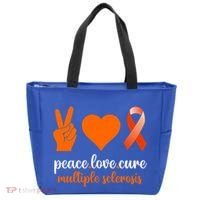 Peace Love Cure Multiple Sclerosis Awareness Family Warrior Meaningful Gift Tote Bag thumb 0