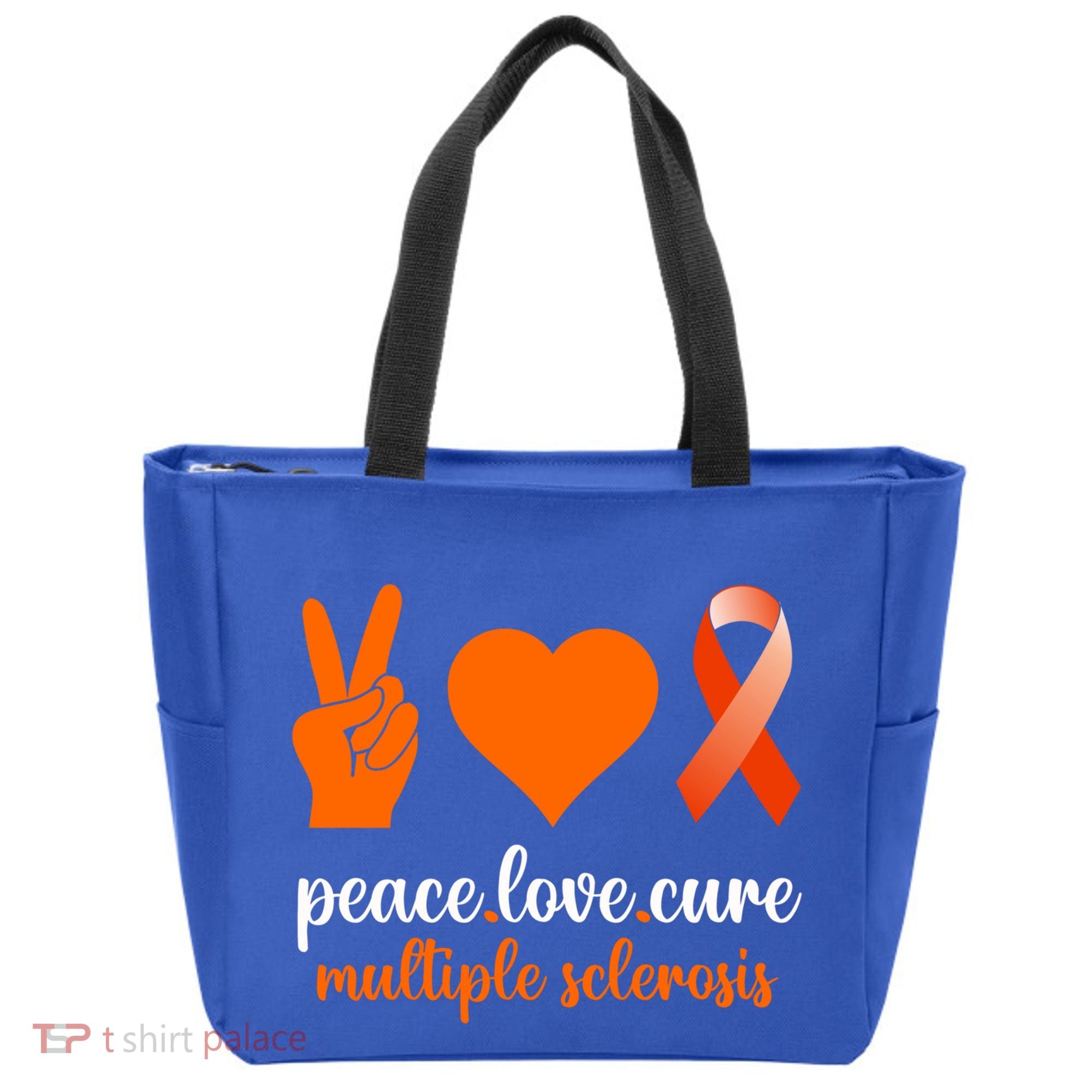 Peace Love Cure Multiple Sclerosis Awareness Family Warrior Meaningful Gift Tote Bag