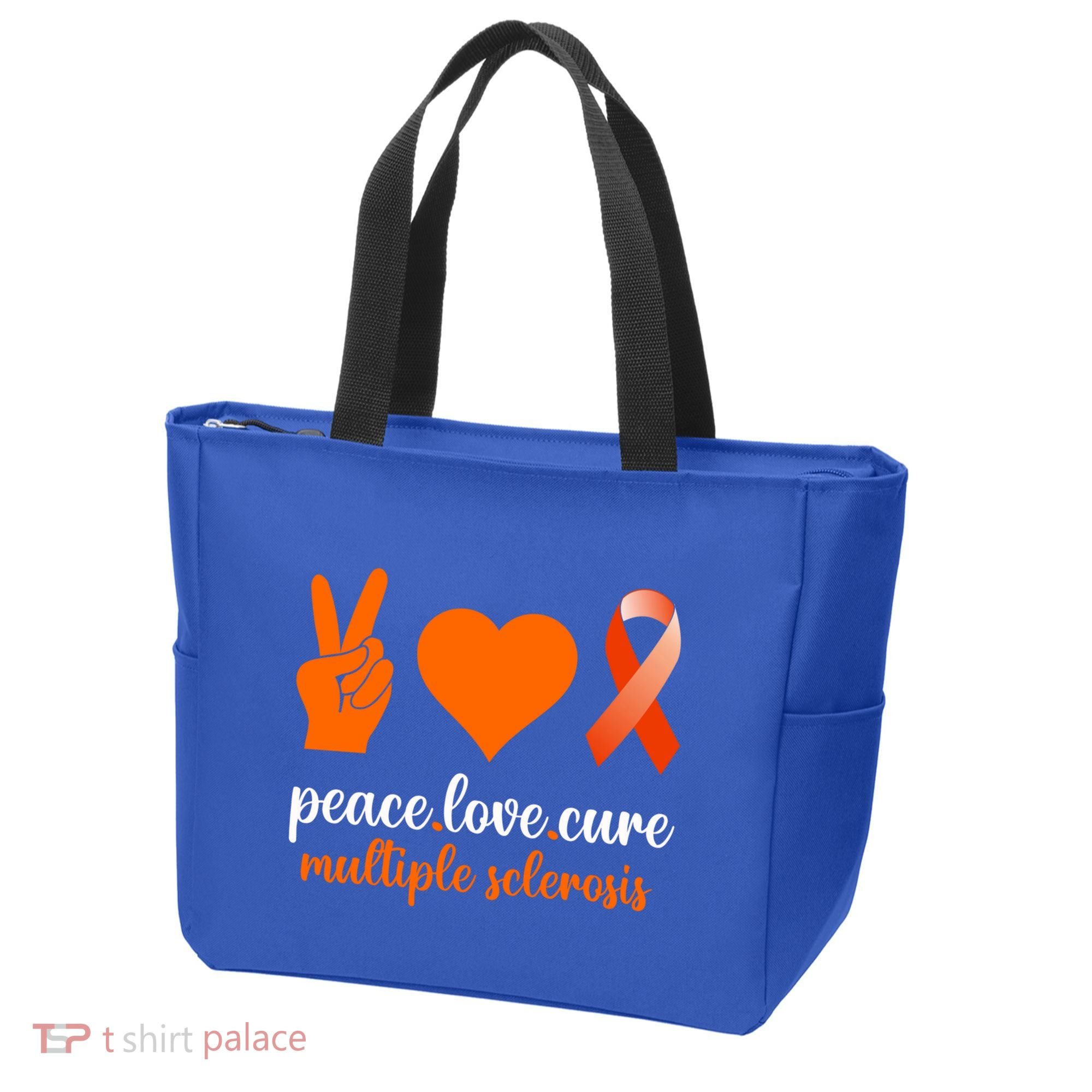 Peace Love Cure Multiple Sclerosis Awareness Family Warrior Meaningful Gift Tote Bag