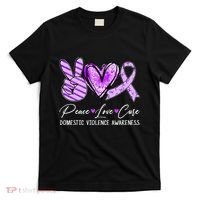 Peace Love Cure Purple Ribbon Domestic Violence Awareness T-Shirt thumb 0