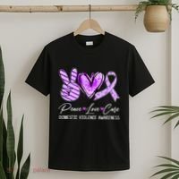 Peace Love Cure Purple Ribbon Domestic Violence Awareness T-Shirt thumb 2