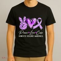 Peace Love Cure Purple Ribbon Domestic Violence Awareness T-Shirt thumb 3