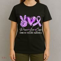 Peace Love Cure Purple Ribbon Domestic Violence Awareness T-Shirt thumb 4