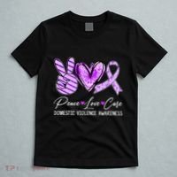 Peace Love Cure Purple Ribbon Domestic Violence Awareness T-Shirt thumb 5