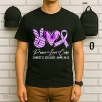 Peace Love Cure Purple Ribbon Domestic Violence Awareness T-Shirt thumb 6