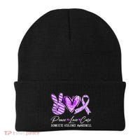 Peace Love Cure Purple Ribbon Domestic Violence Awareness Beanie thumb 0