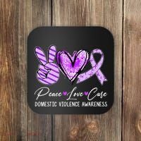 Peace Love Cure Purple Ribbon Domestic Violence Awareness Coaster thumb 0