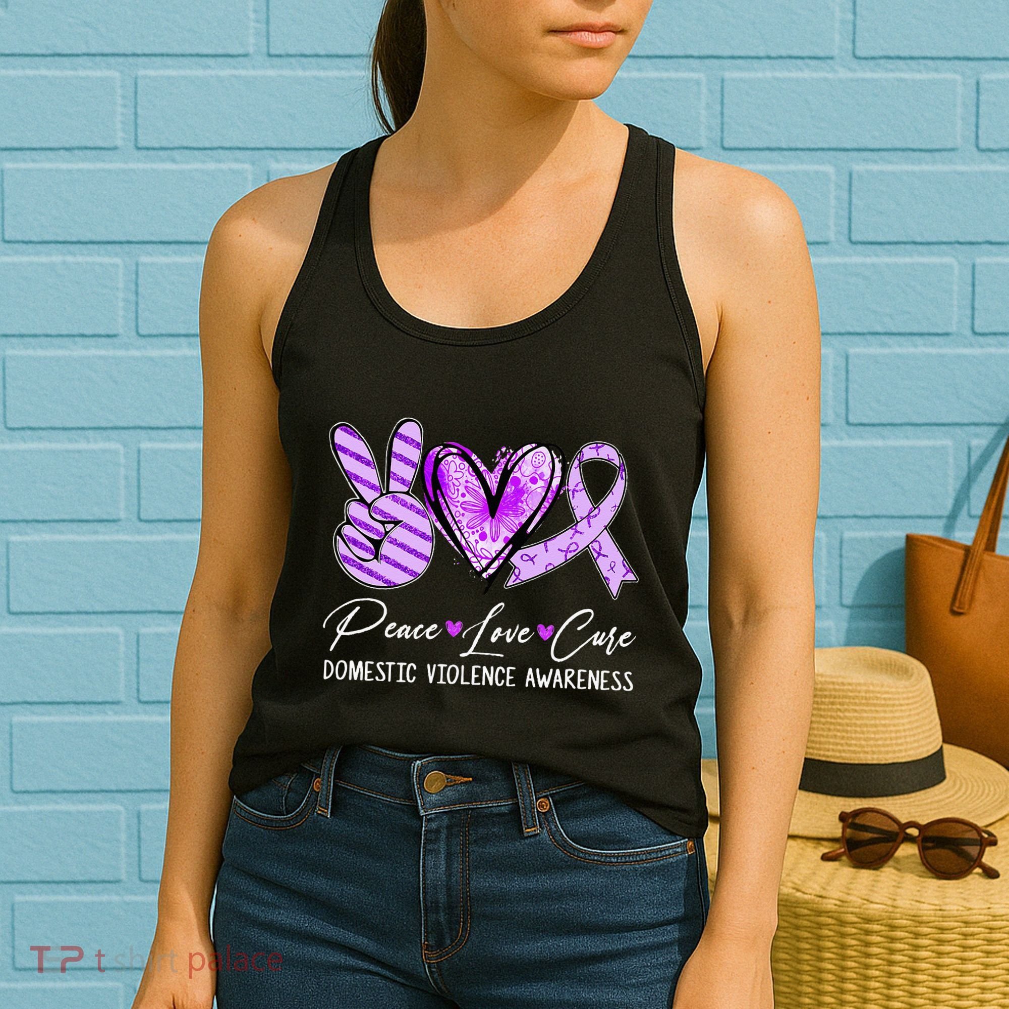 Peace Love Cure Purple Ribbon Domestic Violence Awareness Women's Tank Top