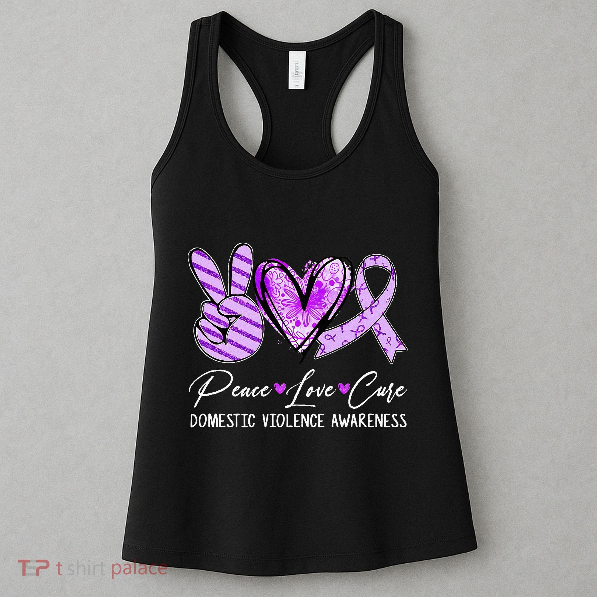 Peace Love Cure Purple Ribbon Domestic Violence Awareness Women's Tank Top