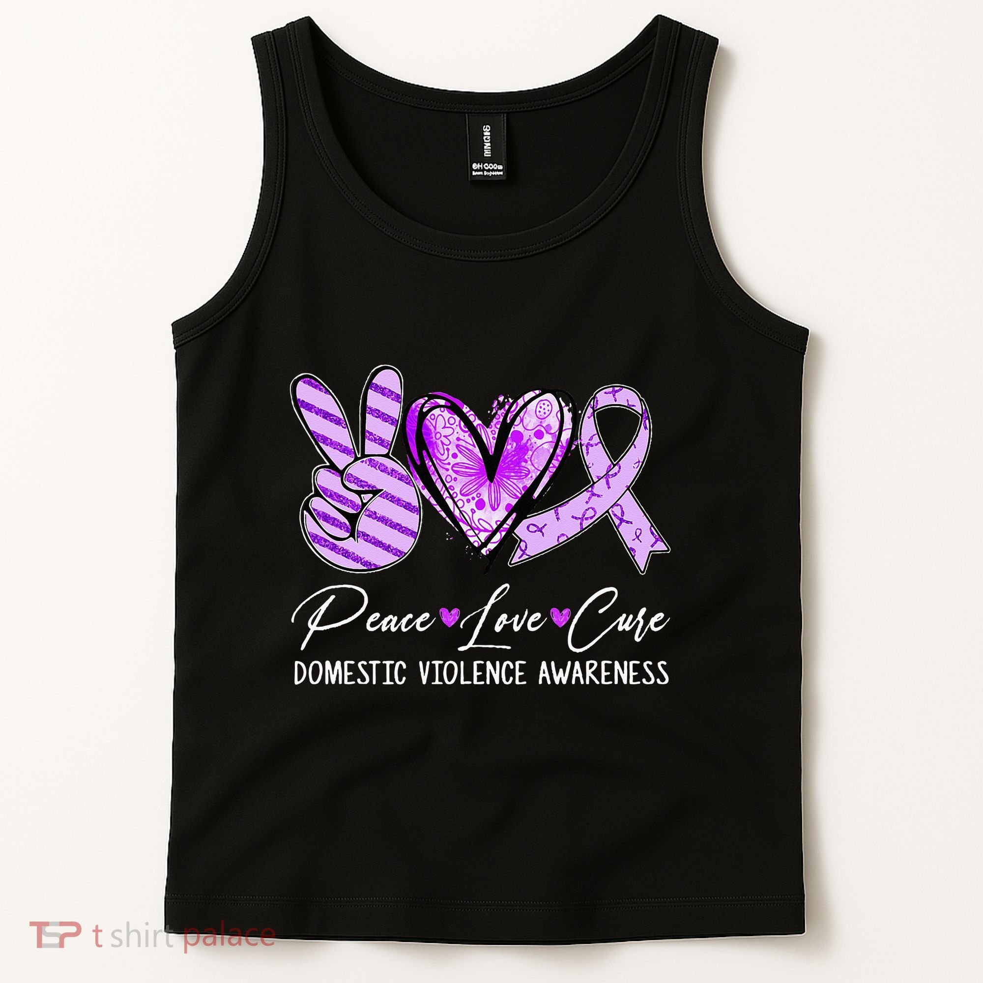 Peace Love Cure Purple Ribbon Domestic Violence Awareness Tank Top