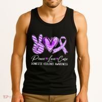 Peace Love Cure Purple Ribbon Domestic Violence Awareness Tank Top thumb 3