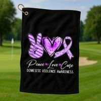 Peace Love Cure Purple Ribbon Domestic Violence Awareness Golf Towel thumb 1
