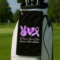 Peace Love Cure Purple Ribbon Domestic Violence Awareness Golf Towel thumb 2