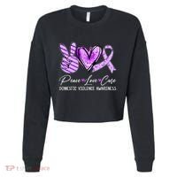Peace Love Cure Purple Ribbon Domestic Violence Awareness Cropped Pullover Crew thumb 0