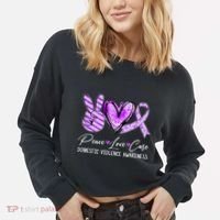 Peace Love Cure Purple Ribbon Domestic Violence Awareness Cropped Pullover Crew thumb 2