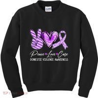 Peace Love Cure Purple Ribbon Domestic Violence Awareness Kids Sweatshirt thumb 0